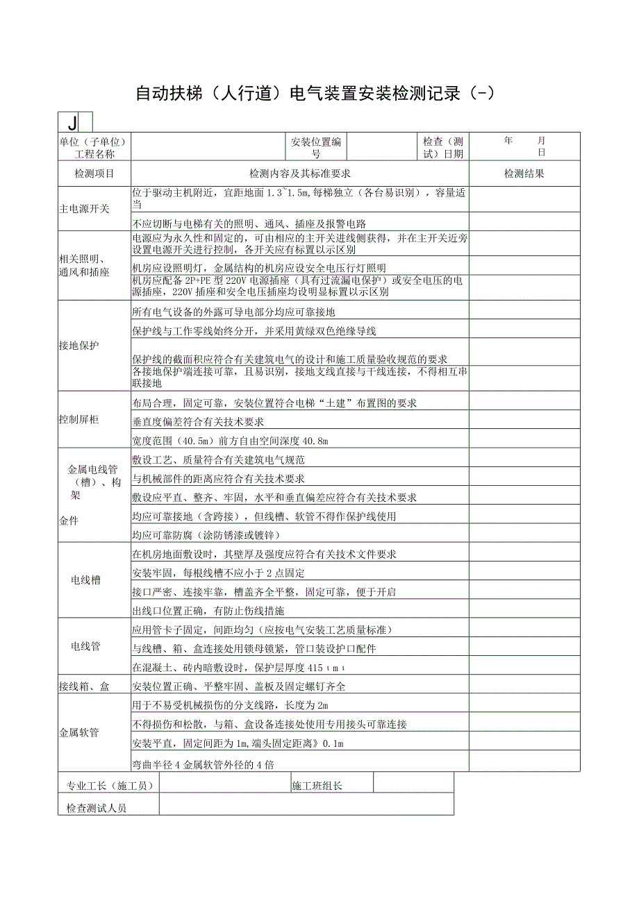 自动扶梯电气装置安装检测记录.docx_第1页