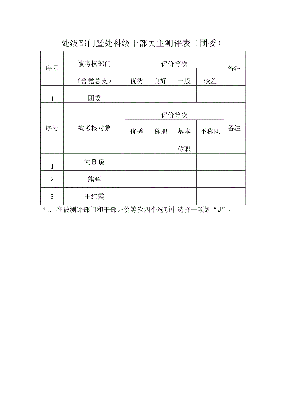 各处级部门、干部自评表团委.docx_第1页