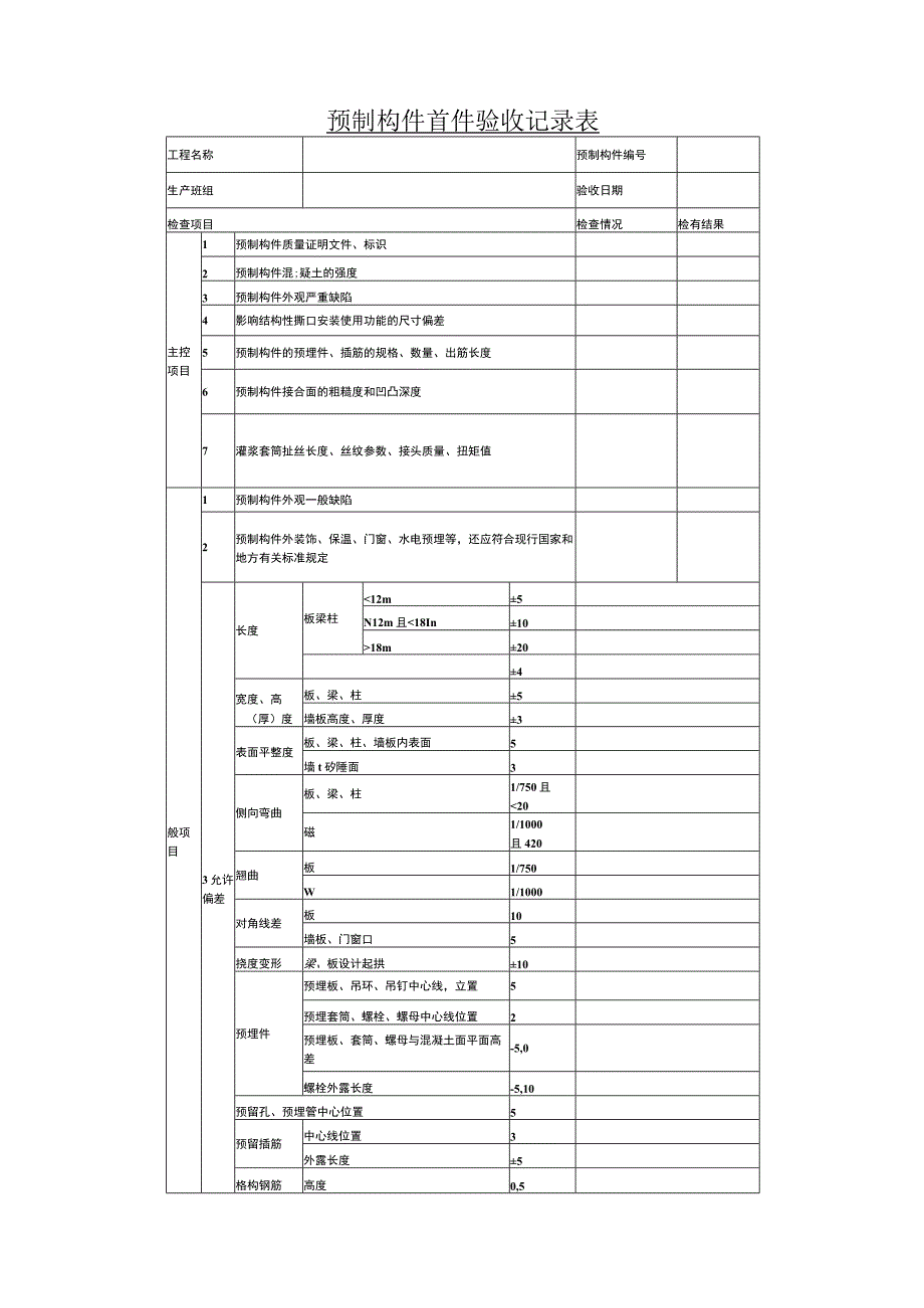 预制构件首件验收记录表.docx_第1页