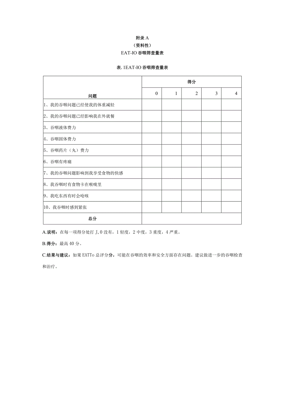 EAT-10吞咽筛查量表、改良洼田饮水试验、吞咽障碍食物分级表、营养风险筛查表.docx_第1页