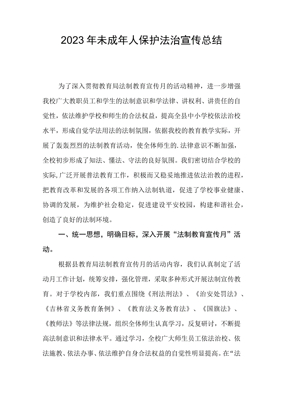 2023年未成年人保护法治宣传总结.docx_第1页