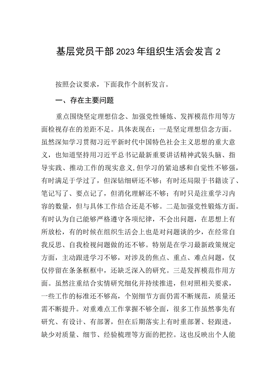 2023年度民主组织生活会班子成员发言材料4篇.docx_第3页