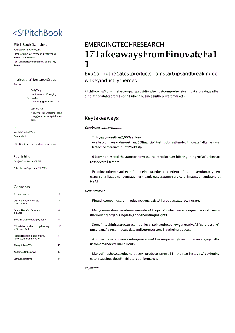 PitchBook分析师注：FinovateFall的17个要点（英）-2023.9_市场营销策划_.docx_第1页