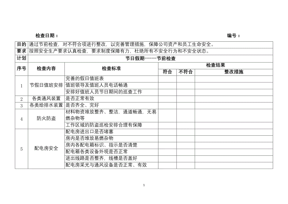 某公司节假日前安全检查表-2.docx_第1页