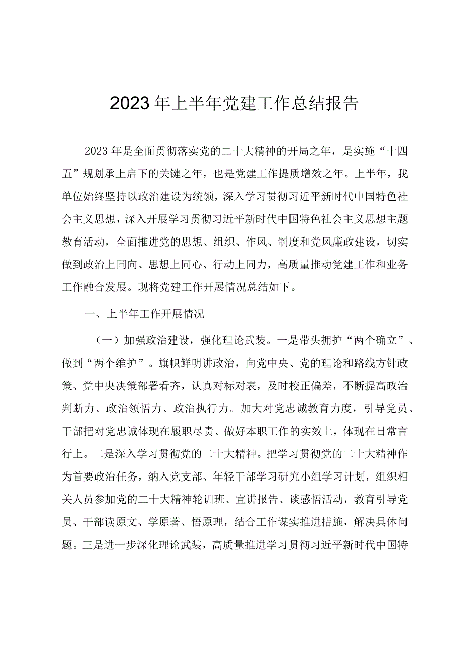 2023年上半年党建工作总结报告（参考范文）.docx_第1页