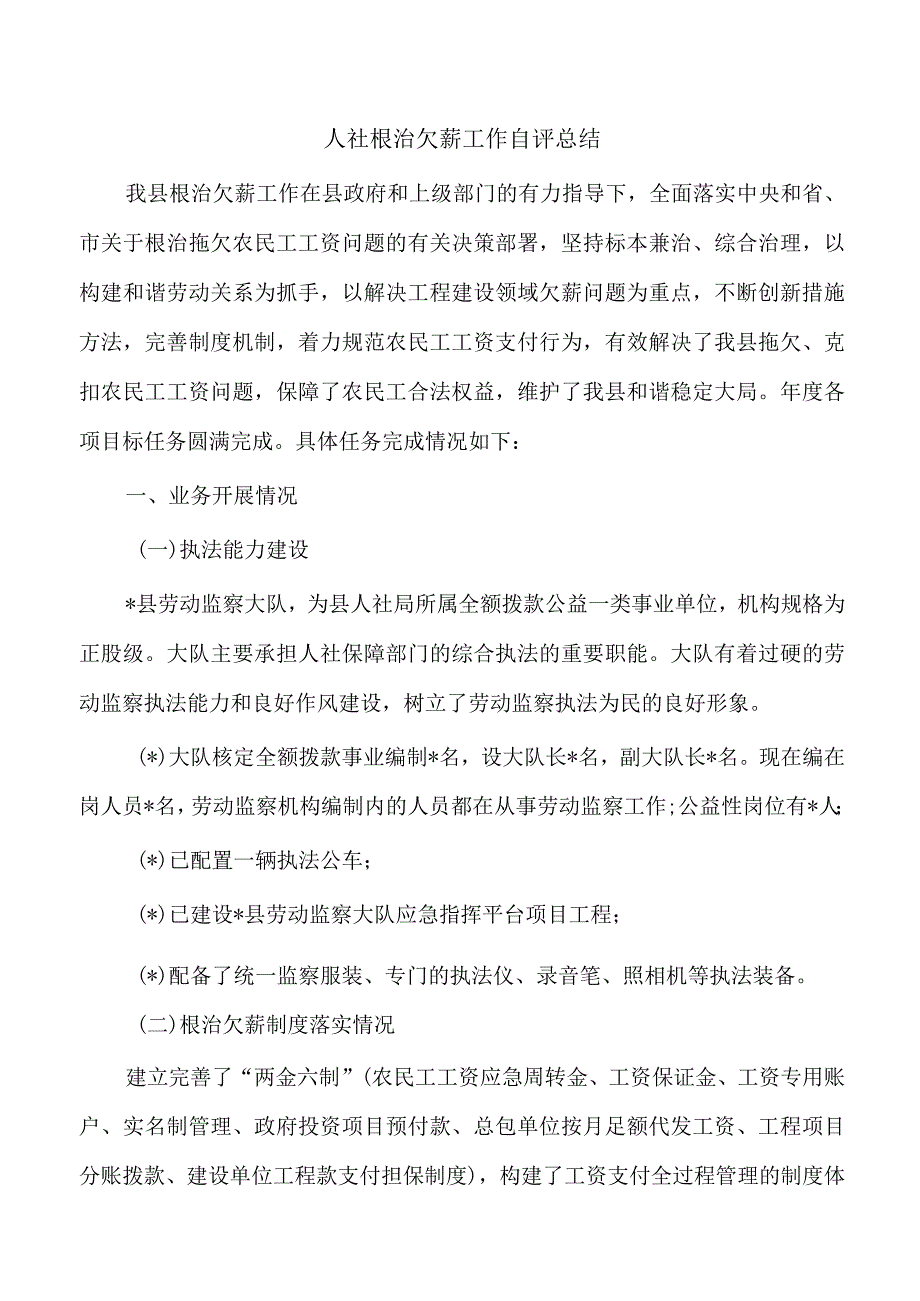 人社根治欠薪工作自评总结.docx_第1页