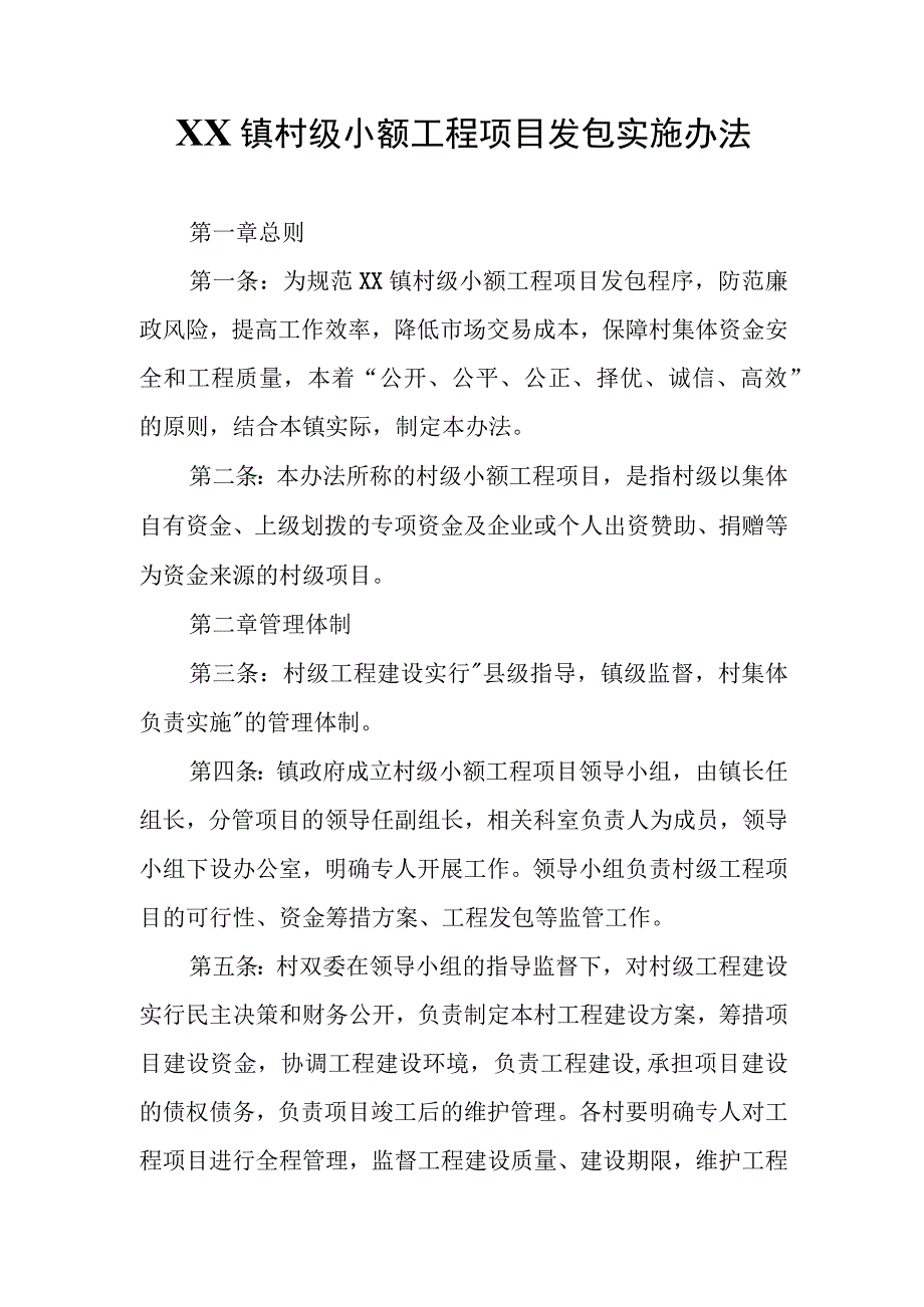 XX镇村级小额工程项目发包实施办法.docx_第1页