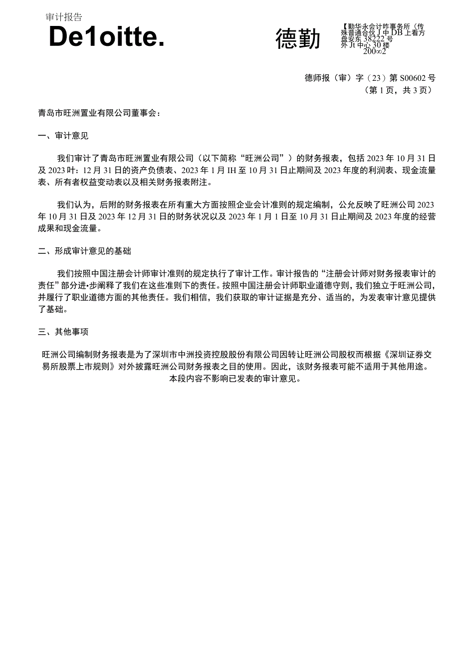 中洲控股：青岛市旺洲置业有限公司审计报告.docx_第3页