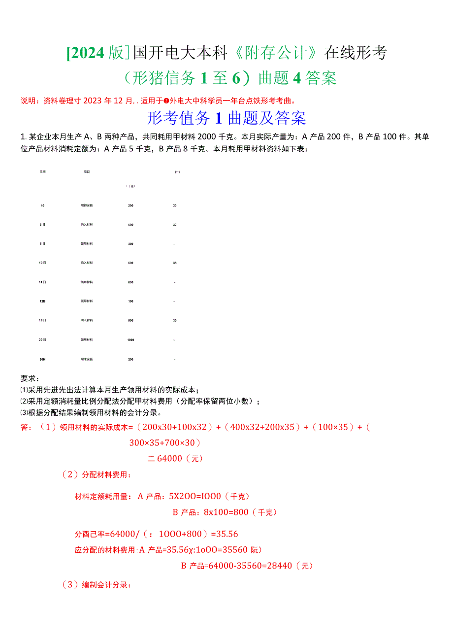 [2024版]国开电大本科《成本会计》在线形考(形考任务1至6)试题及答案.docx_第1页