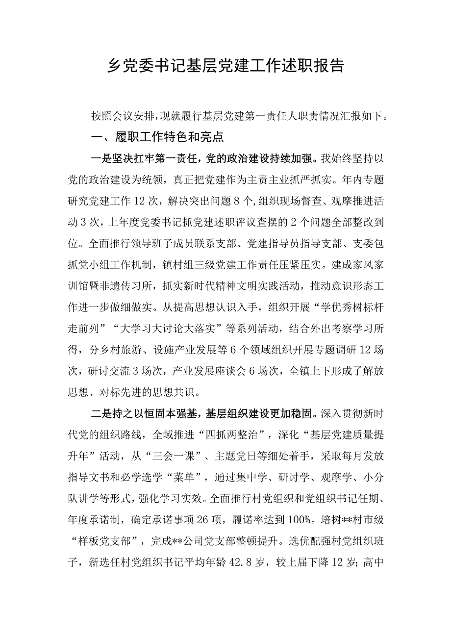 乡党委书记基层党建工作述职报告.docx_第1页