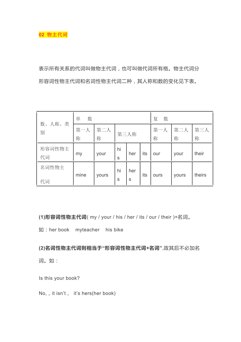 初中英语人称代词与物主代词用法+练习.docx_第2页