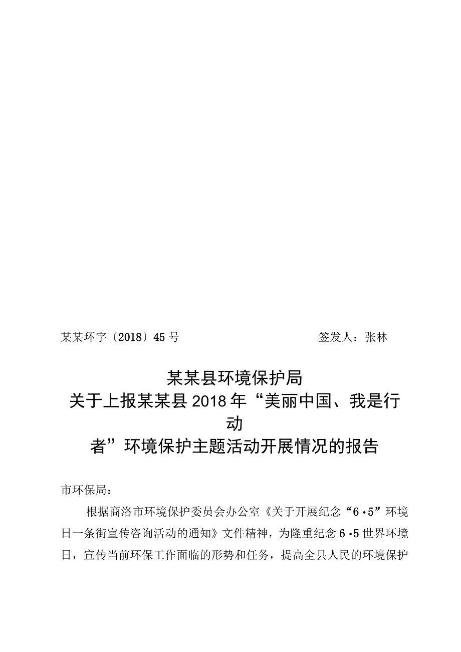 关于上报我县65世界环境日宣传活动 创建文明城市资料范本模板.docx_第1页