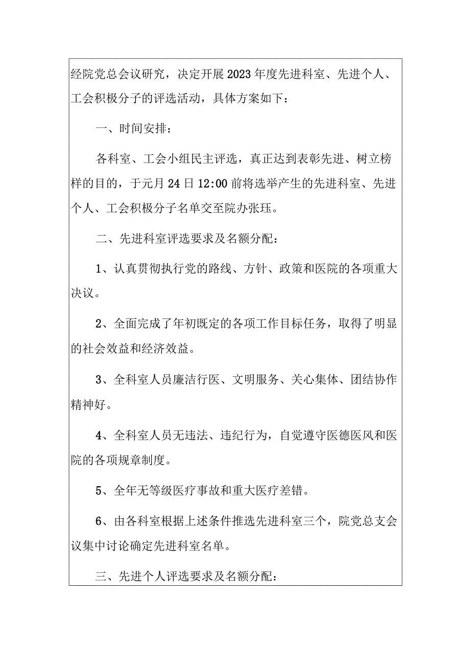 关于医院卫生院评选先进科室、先进个人的方案（最新版）.docx_第2页