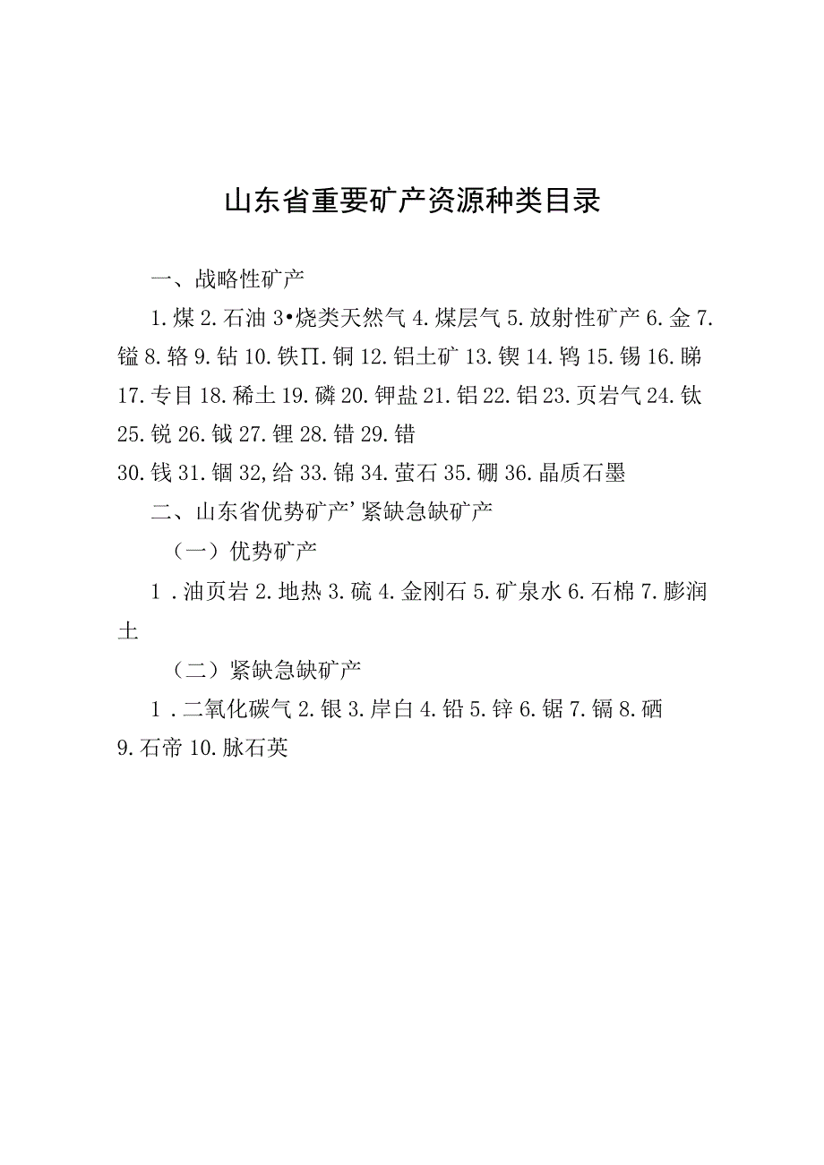 山东省重要矿产资源种类目录、压覆矿产资源情况查询表.docx_第1页