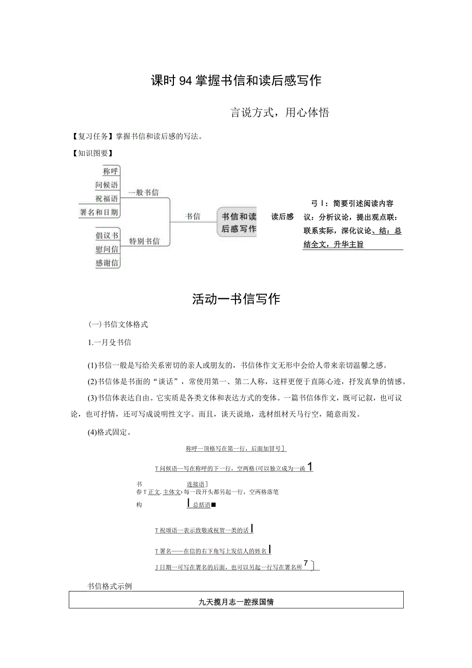 板块10 写作 课时94 掌握书信和读后感写作——言说方式用心体悟.docx_第1页