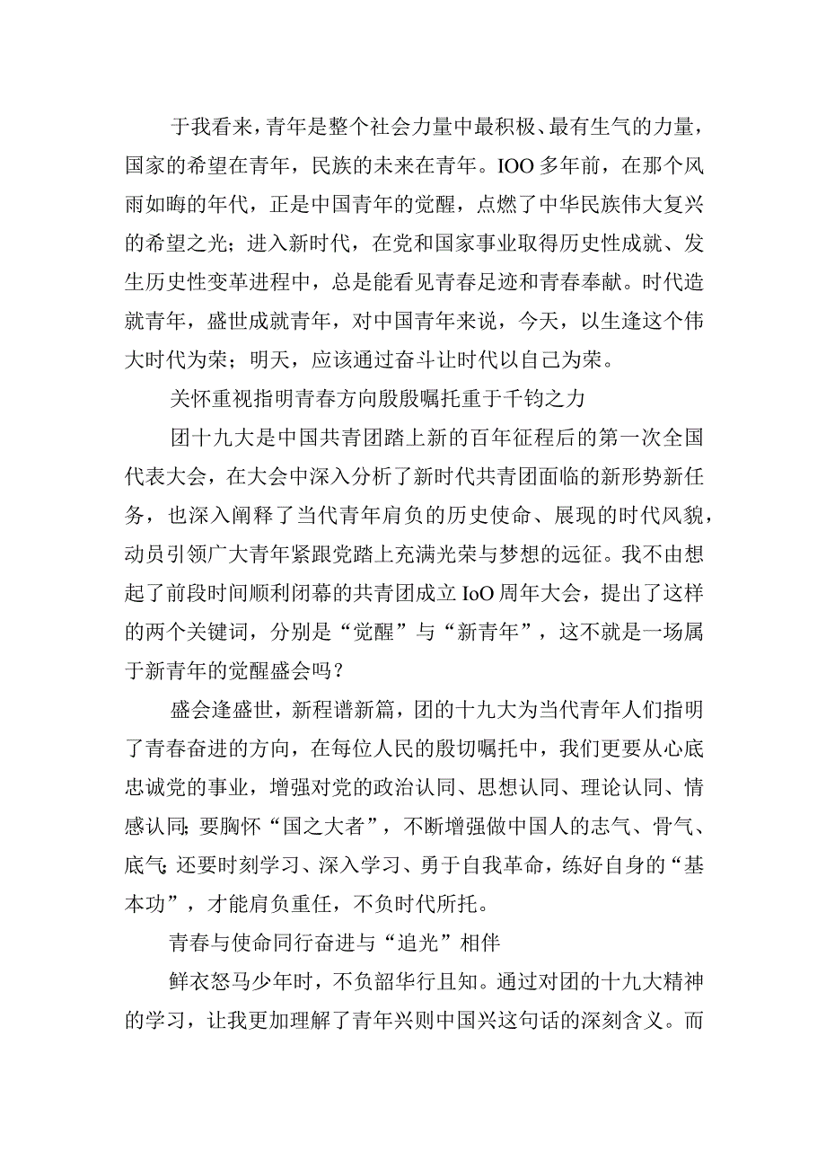 奋进与担当齐行+芳华共时代一色——青年干部学习共青团十九大精神心得体会（笔尖耕耘）.docx_第2页