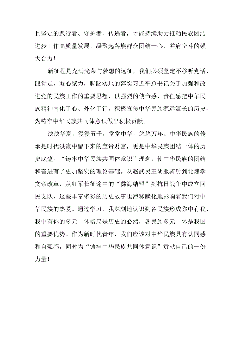 学校学习《铸牢中华民族共同体意识,推进新时代党的民族工作高质量发展》的心得体会九篇.docx_第2页