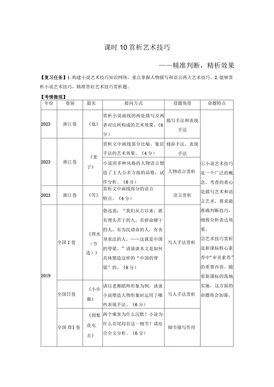 板块2 小说阅读 课时10 赏析艺术技巧——精准判断精析效果.docx_第1页