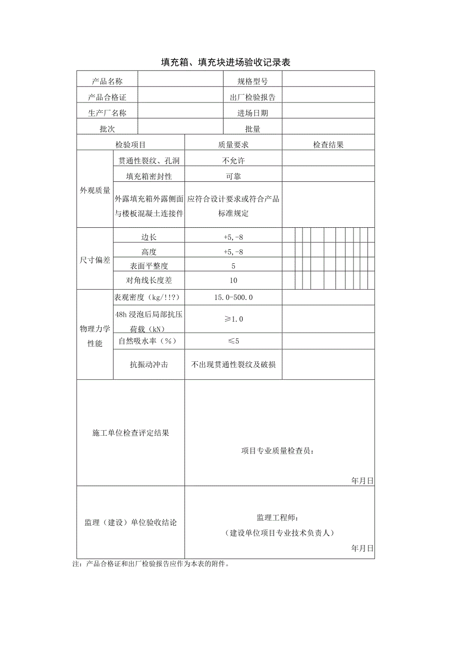 填充箱、填充块进场验收记录表.docx_第1页