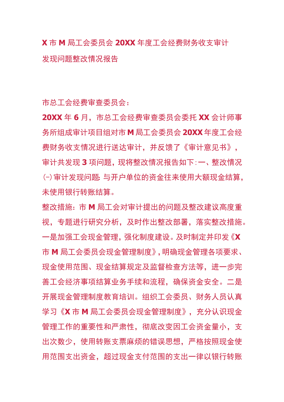 财务收支审计发现问题整改情况报告模板.docx_第1页