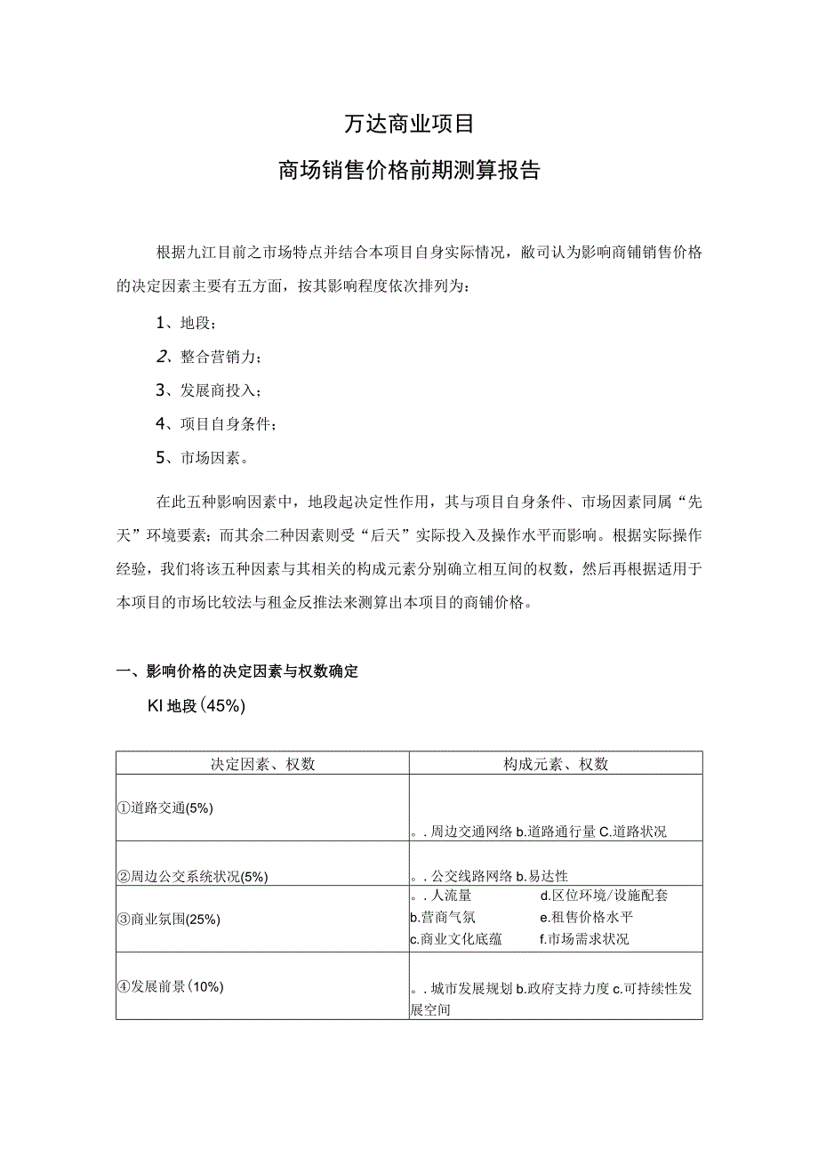 江西大型商业综合体项目商场销售价格前期测算报告.docx_第1页