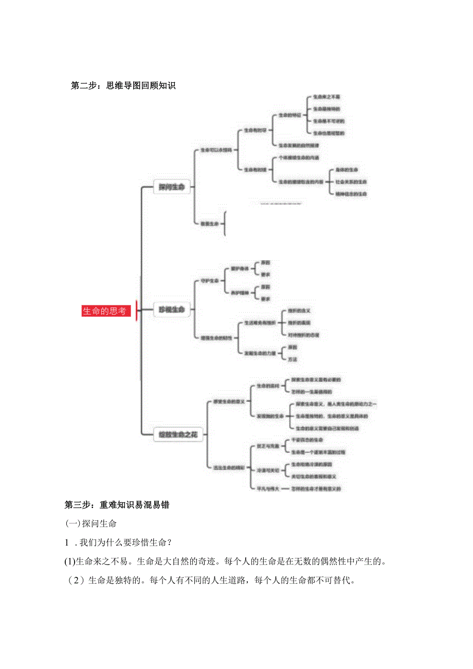 统编版七年级上册道德与法治第四单元 生命的思考 期末复习学案.docx_第2页