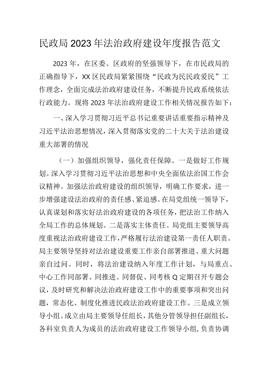 民政局2023年法治政府建设年度报告范文.docx_第1页