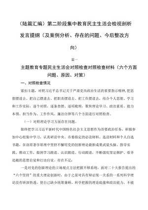 （陆篇汇编）第二阶段集中教育民主生活会检视剖析发言提纲（及案例分析、存在的问题、今后整改方向）.docx