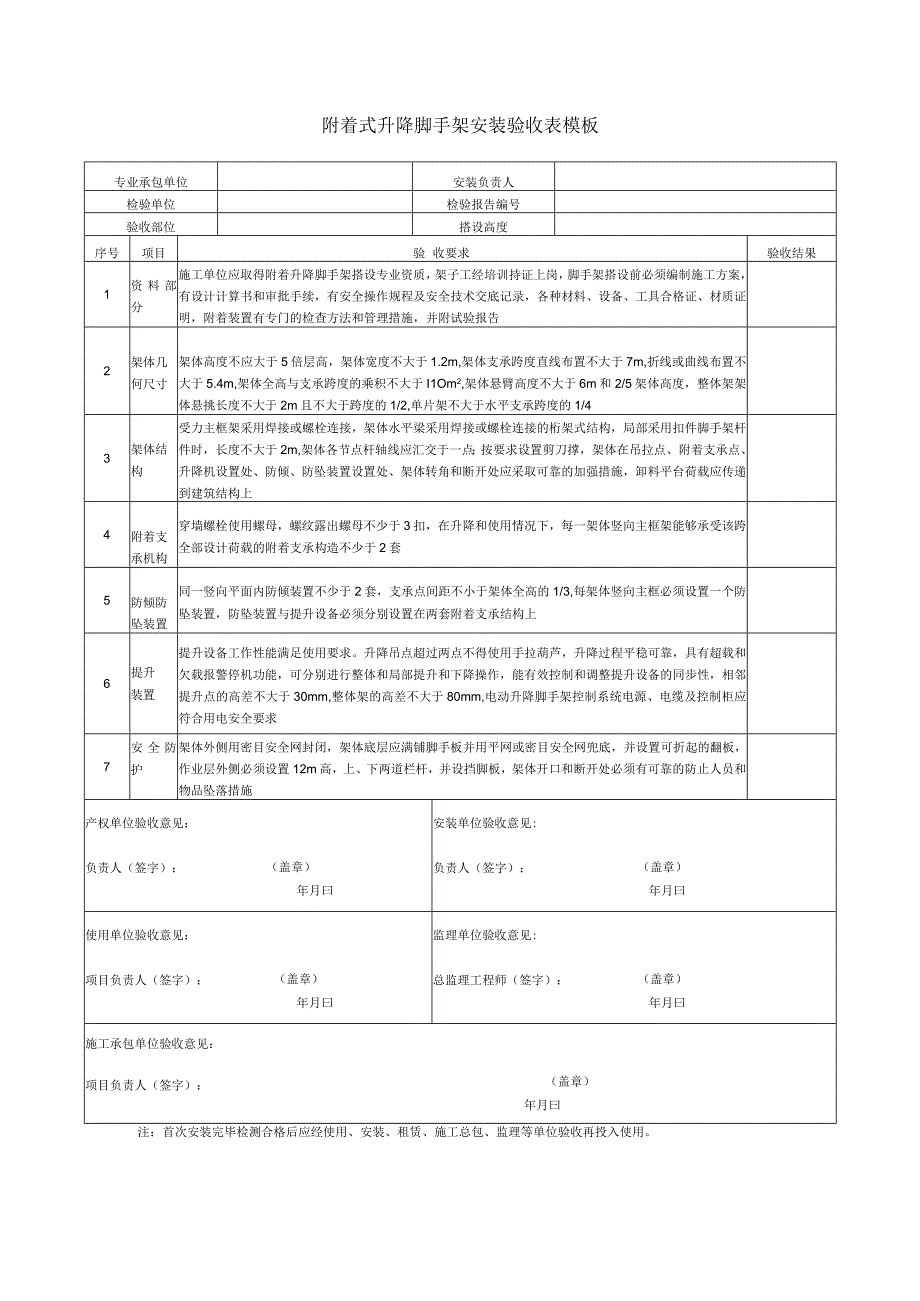 附着式升降脚手架安装验收表模板.docx_第1页