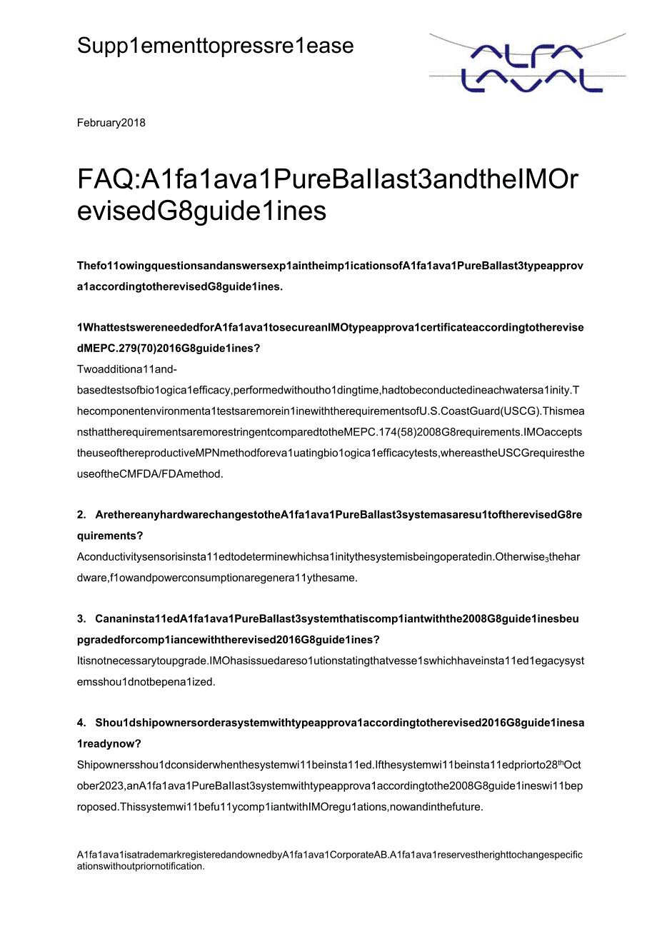 阿法拉伐pureballast系列压载水处理系统al-pureballast-revised-g8-faq.docx_第1页