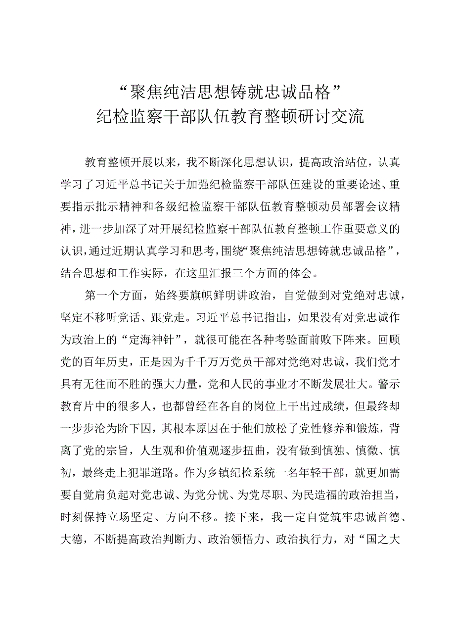 纪检监察干部队伍教育整顿研讨交流提纲.docx_第1页