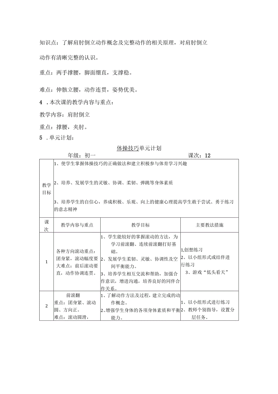 水平四（初一）体育《技巧--肩肘倒立（5-12）》教学设计及教案（附单元教学计划）.docx_第3页