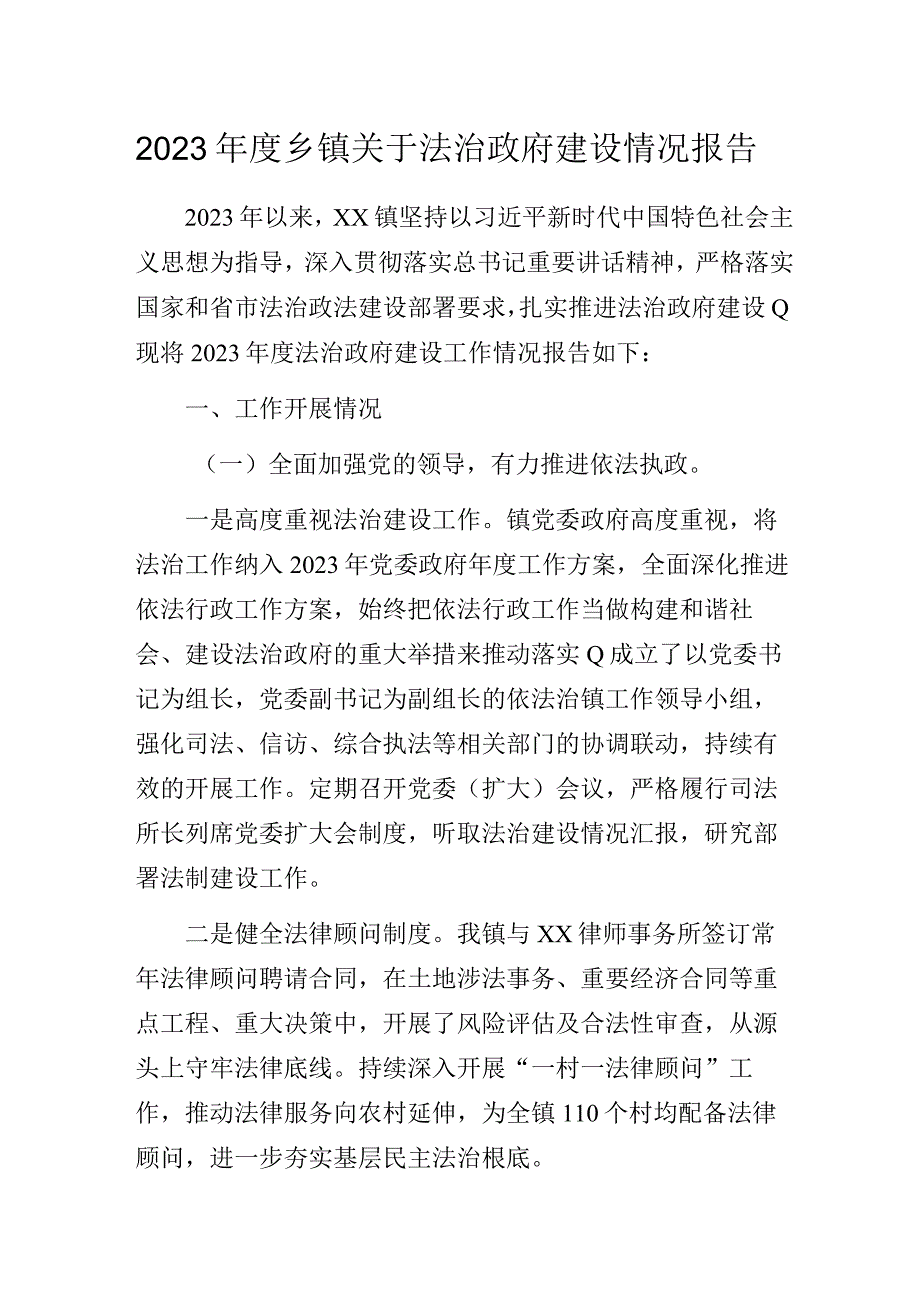 2023年度乡镇关于法治政府建设情况报告.docx_第1页