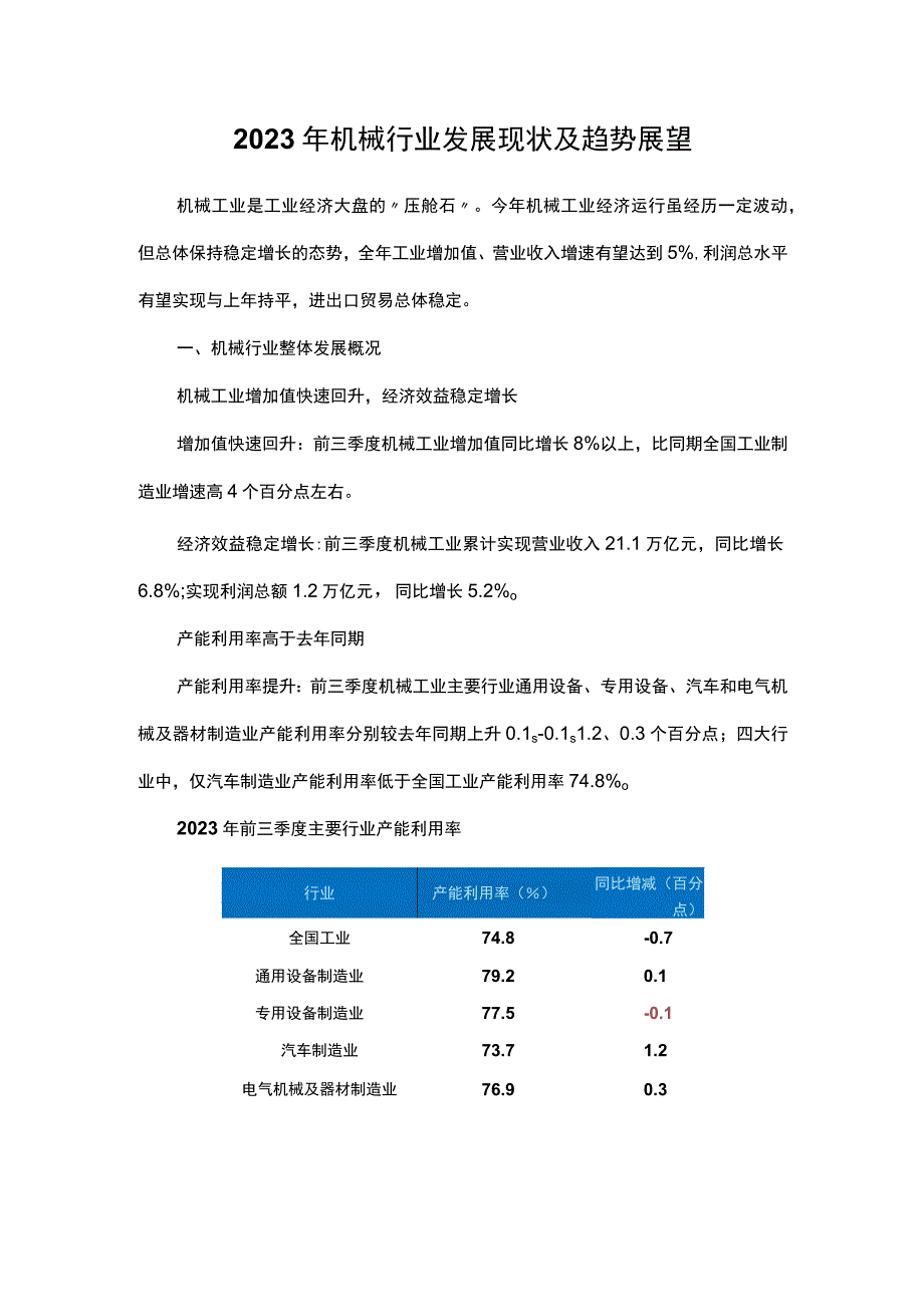 2023年机械行业发展现状及趋势展望.docx_第1页