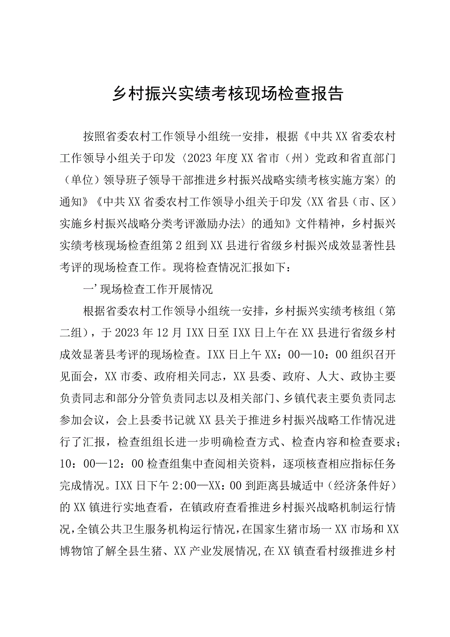 乡村振兴实绩考核现场检查报告.docx_第1页