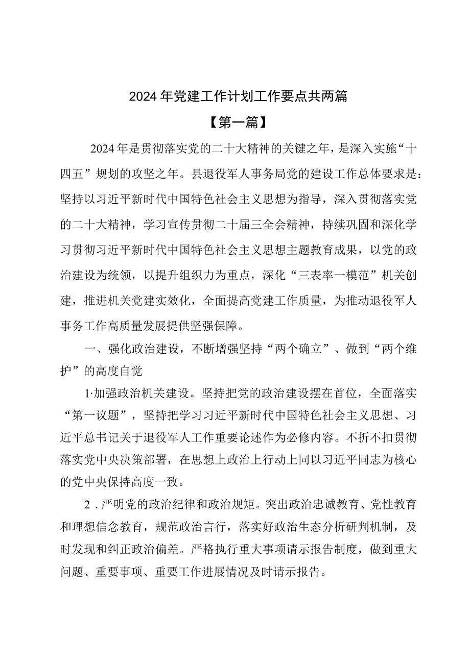 2024年党建工作计划工作要点共两篇.docx_第1页