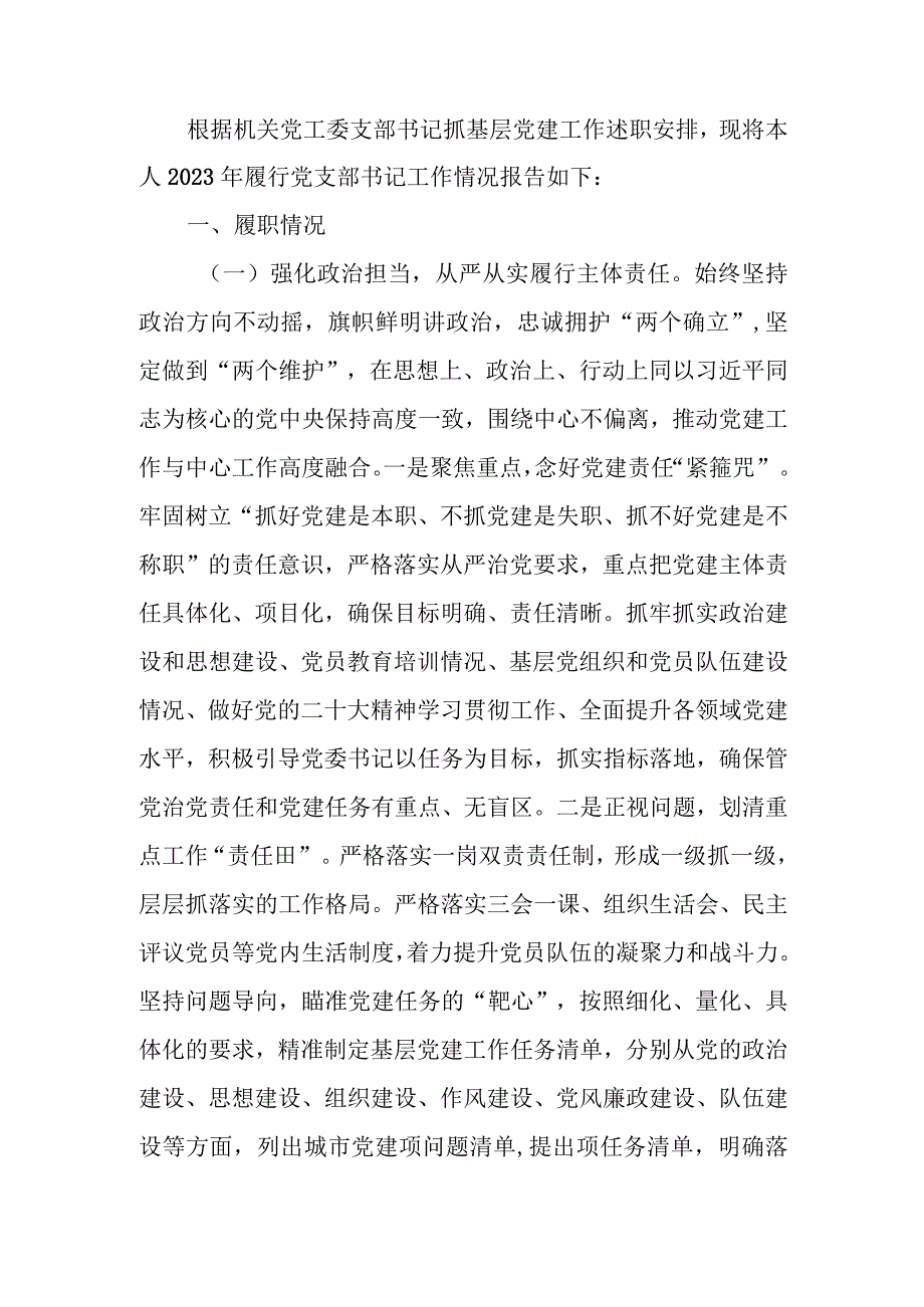 党支部书记2023年抓基层党建工作述职报告.docx_第1页