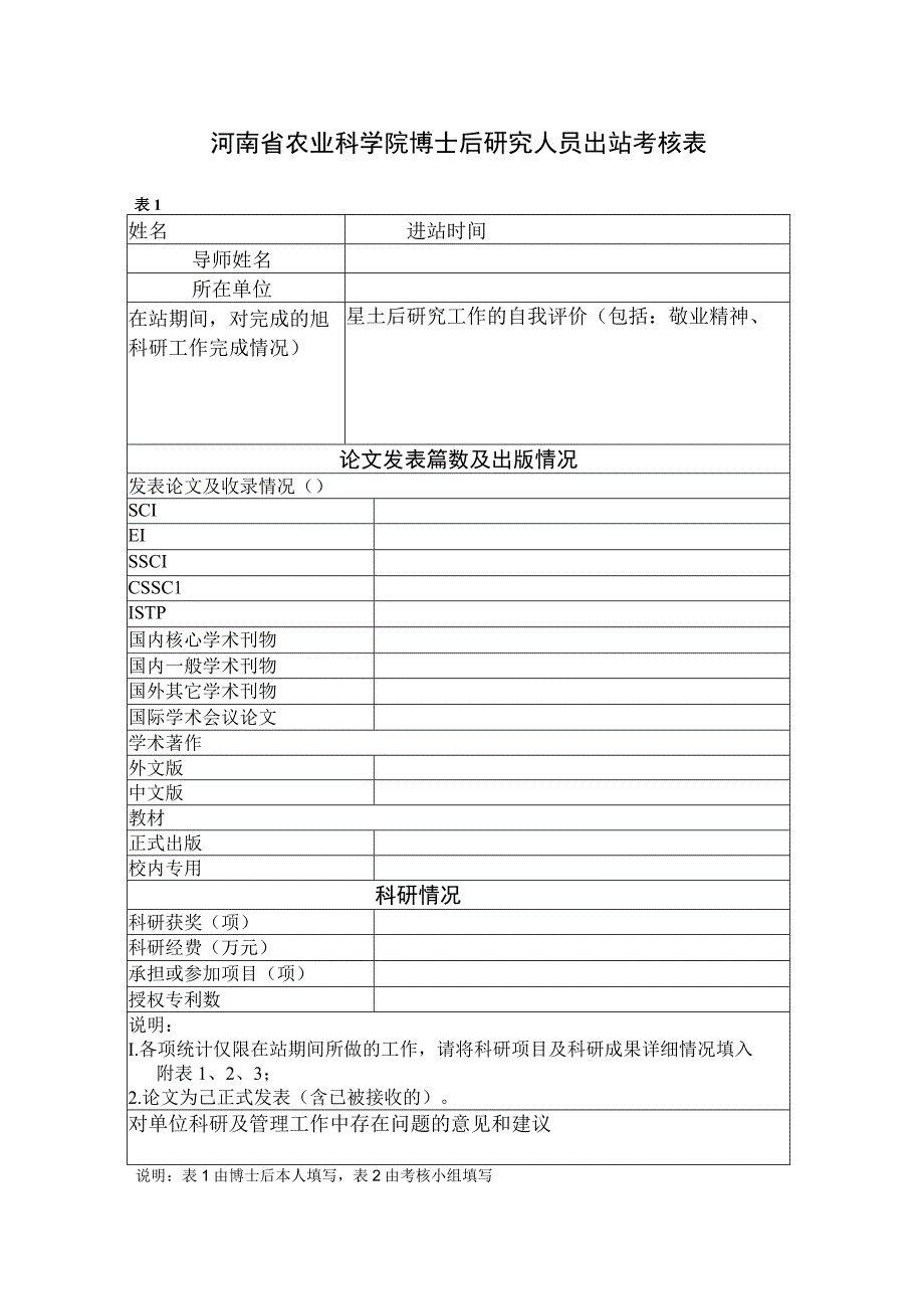 河南省农业科学院博士后研究人员出站考核表.docx_第1页