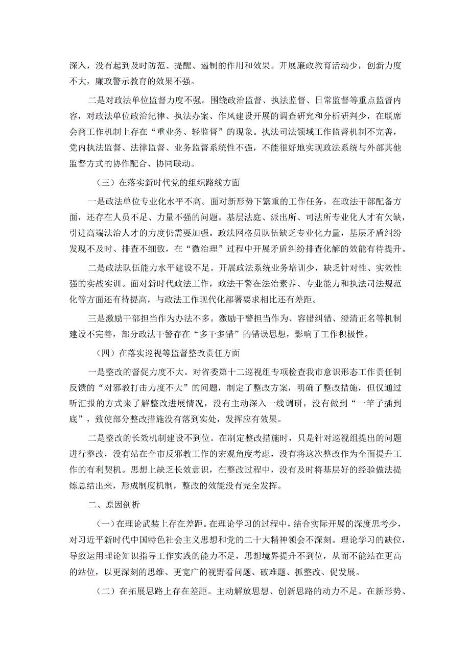 政法委书记巡视整改专题民主生活会个人发言提纲.docx_第2页