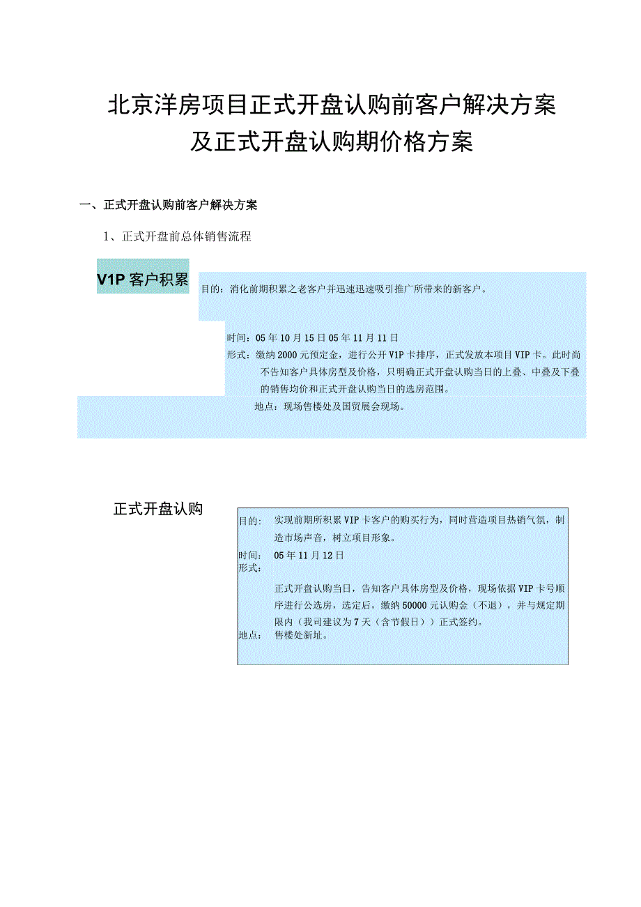 北京洋房项目正式开盘认购前客户解决方案及正式开盘认购期调价方案.docx_第1页