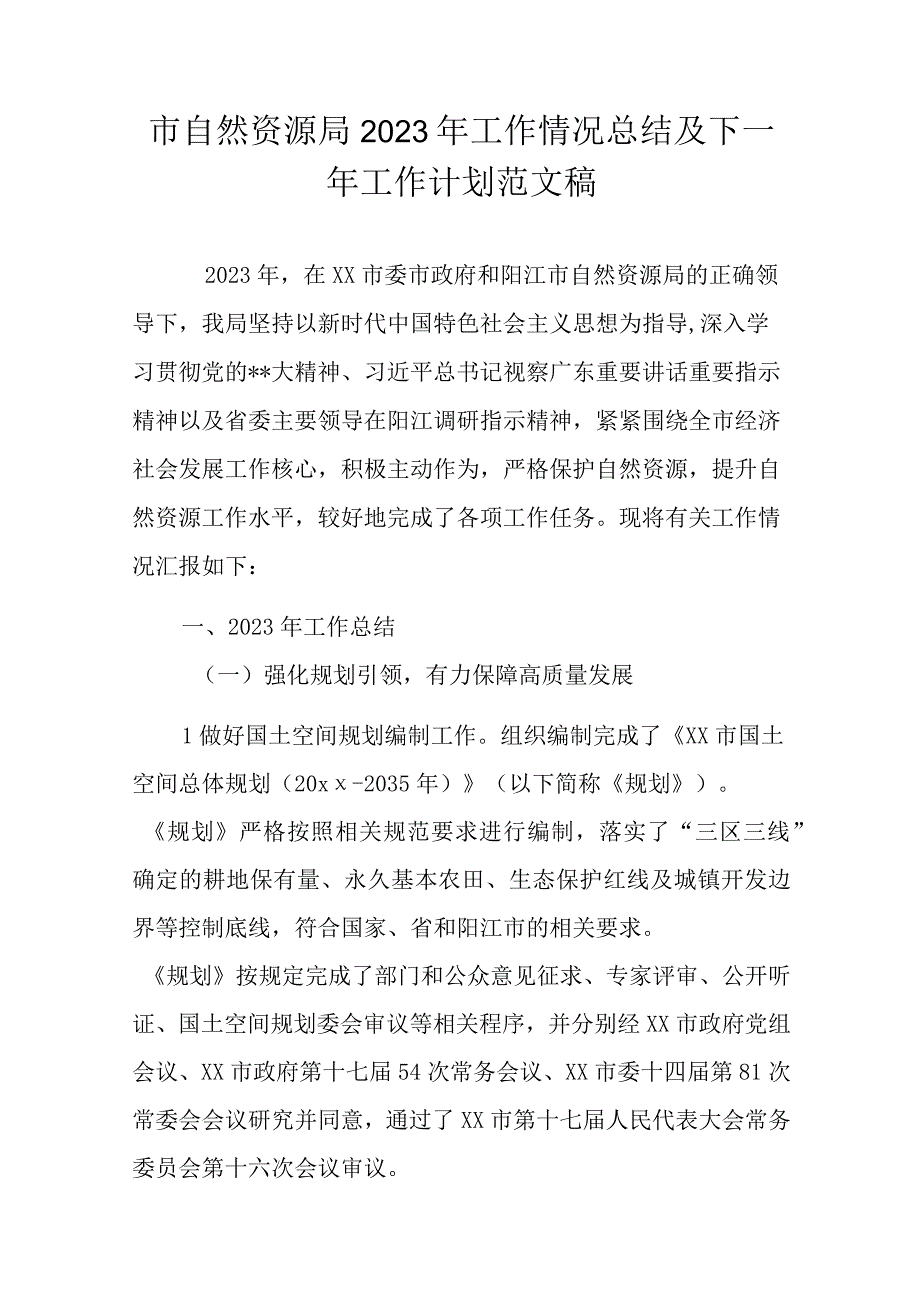 市自然资源局2023年工作情况总结及下一年工作计划范文稿.docx_第1页