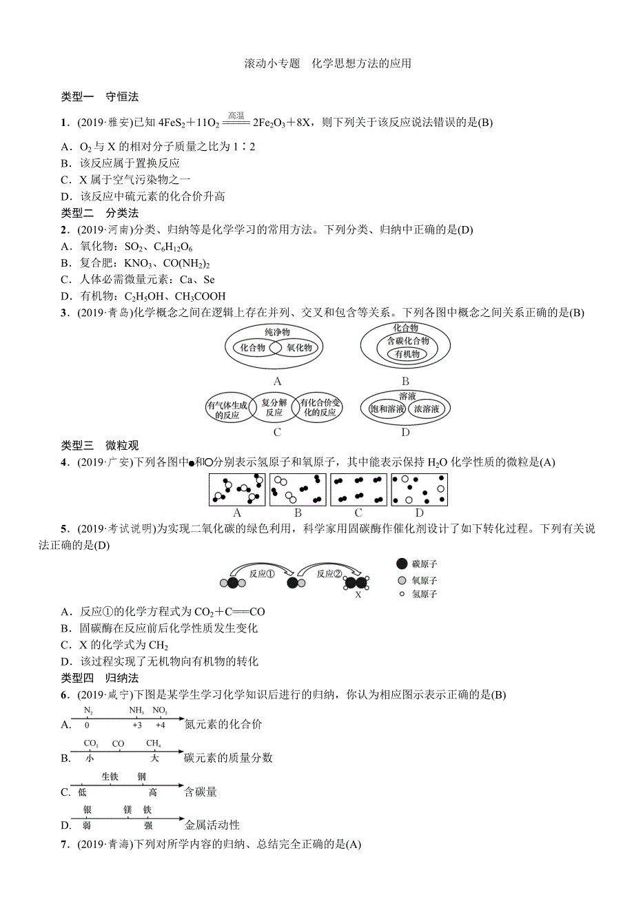 2020中考备考化学考点讲练滚动小专题 化学思想方法的应用.doc_第1页