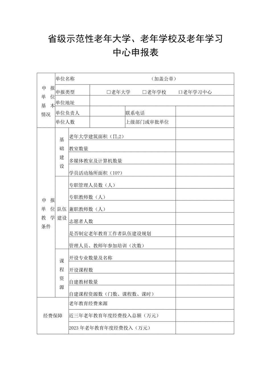 省级示范性老年大学、老年学校及老年学习中心申报表.docx_第1页