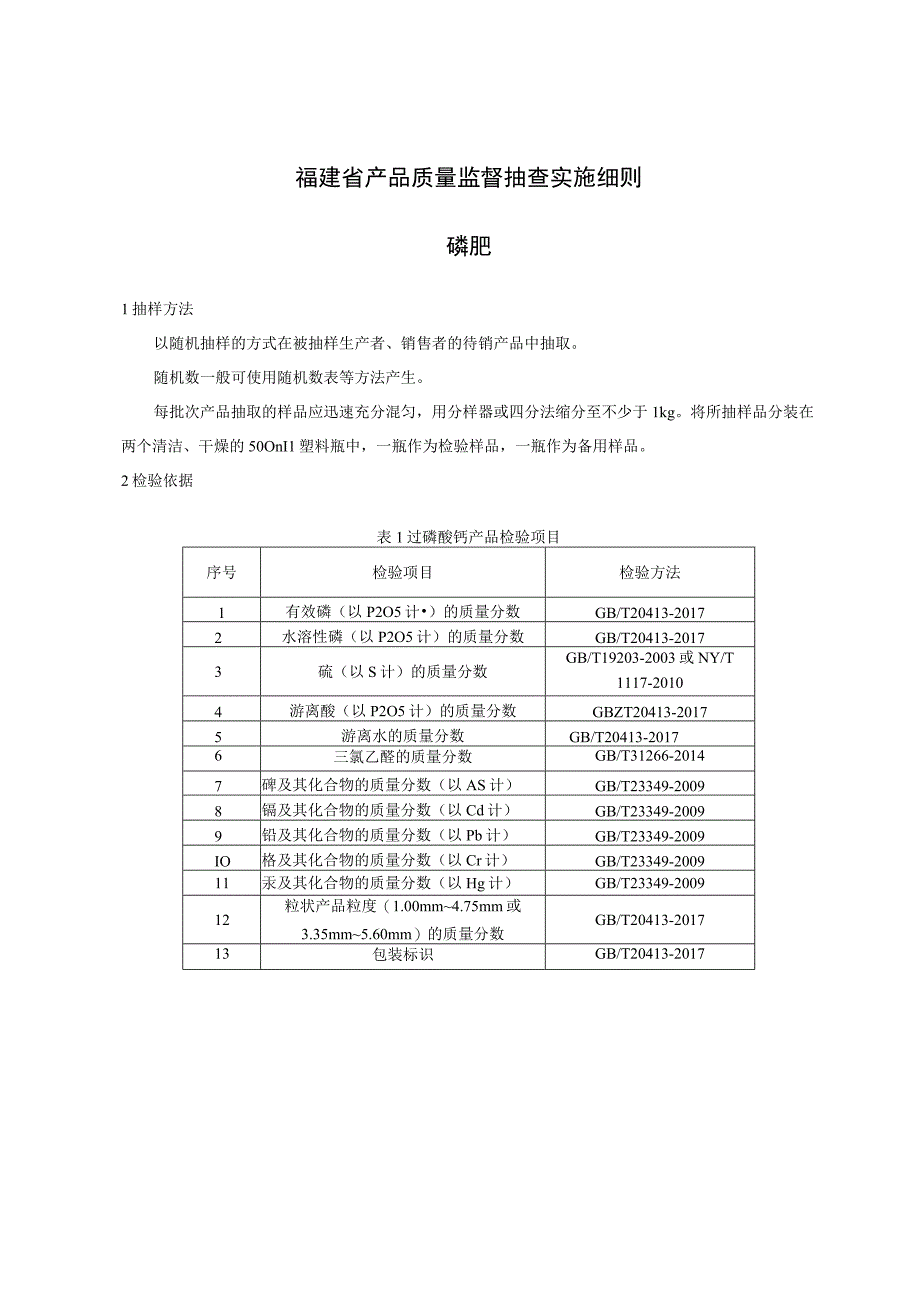 福建省产品质量监督抽查实施细则磷肥.docx_第1页