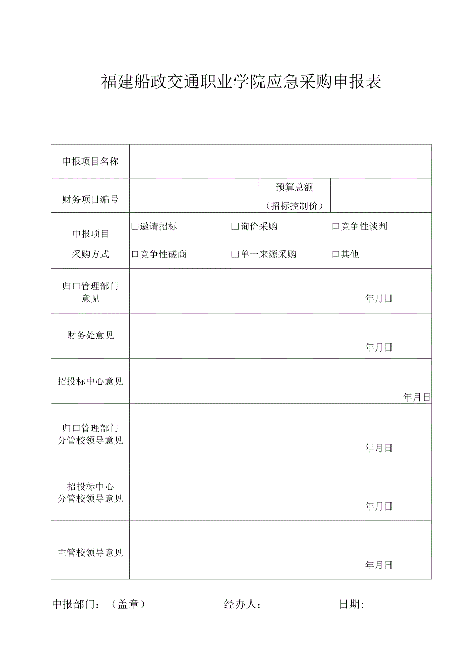 福建船政交通职业学院应急采购申报表.docx_第1页