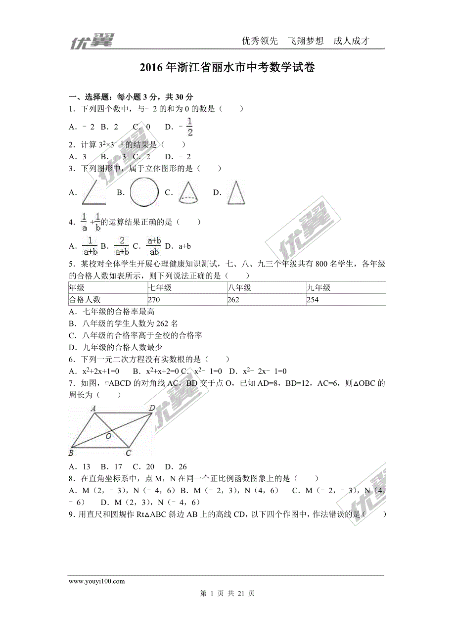 2016年浙江省丽水市中考试题【jiaoyupan.com教育盘】.doc_第1页