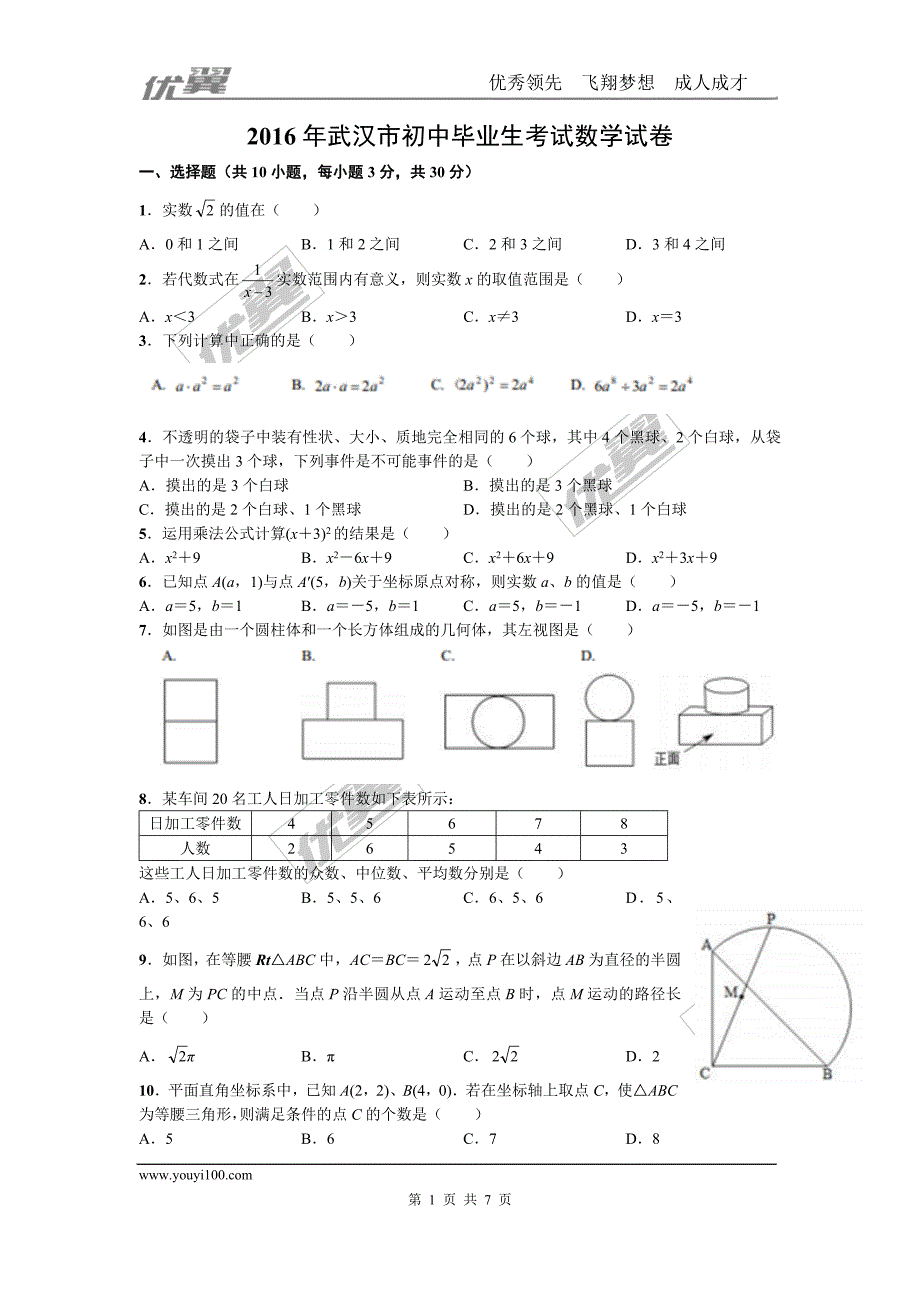 2016年湖北省武汉市中考试题【jiaoyupan.com教育盘】.doc_第1页