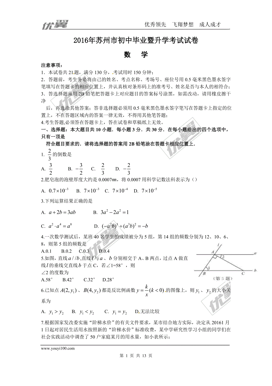 2016年江苏省苏州市中考试题【jiaoyupan.com教育盘】.doc_第1页