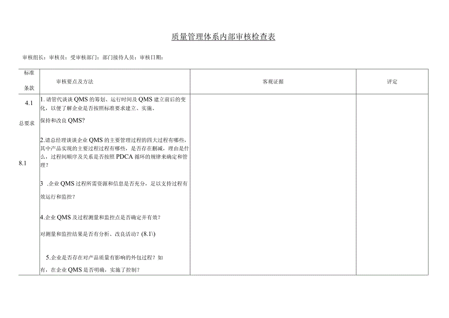 质量管理体系审核检查表.docx_第1页