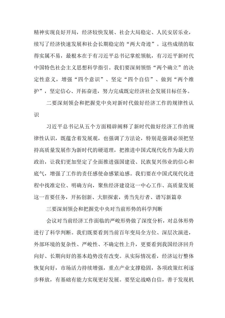 （10篇）学习贯彻2023年12月中央经济工作会议精神心得体会研讨发言材料.docx_第2页